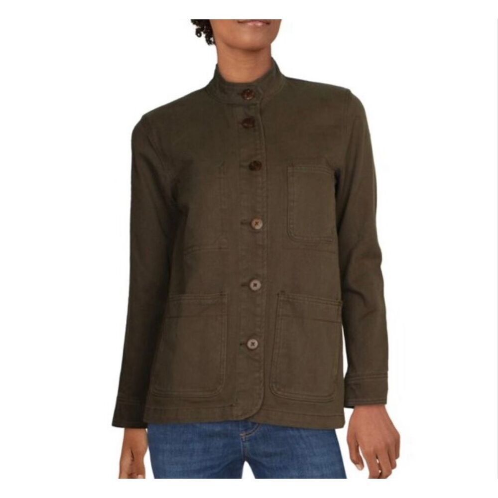 OAT New York Denim Utility Button Up Olive Green Jacket Women's Size S Pockets